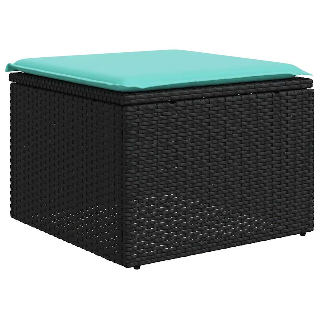 10-teiliges Gartensofa-Set mit Kissen, schwarzes Polyrattan