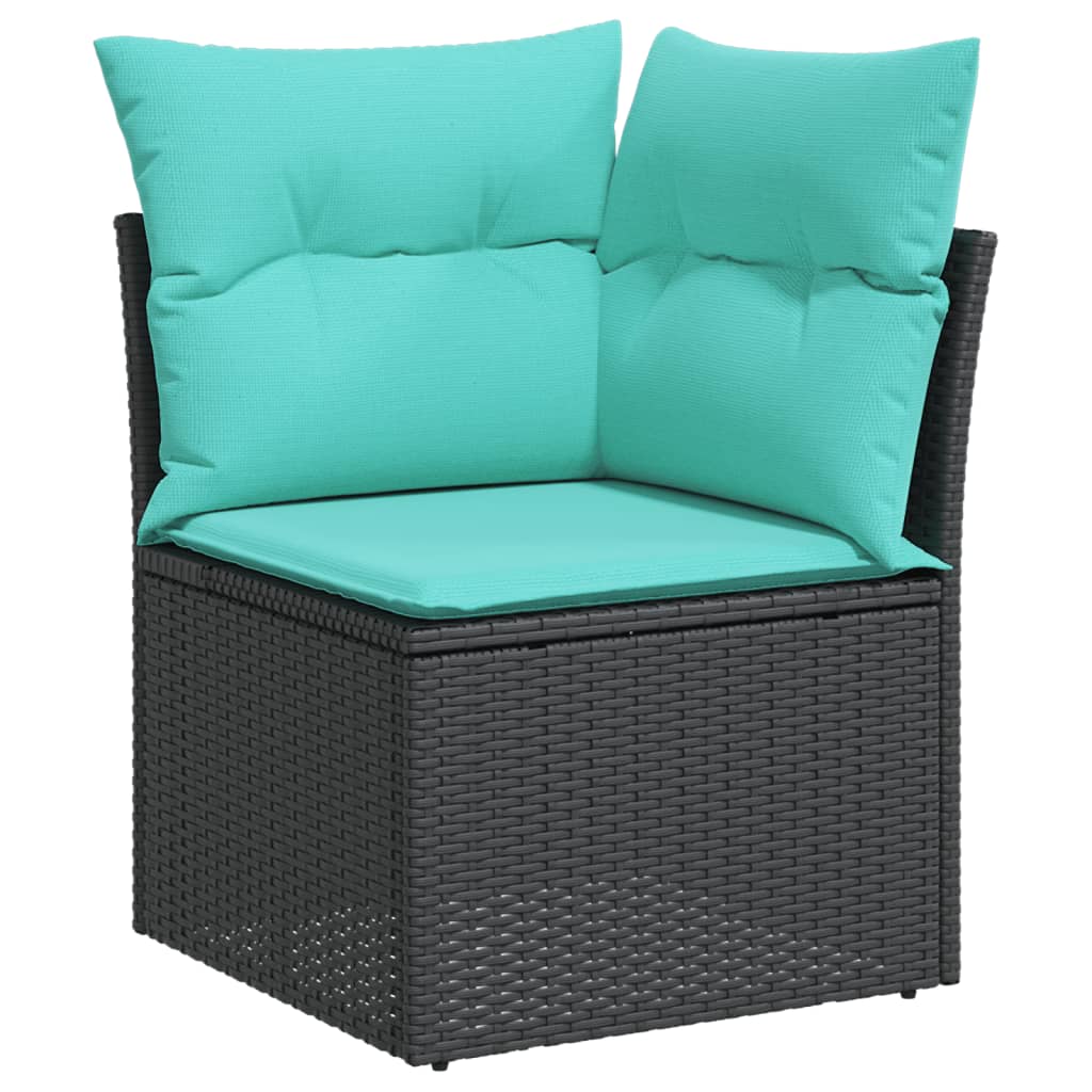 11-teiliges Gartensofa-Set mit Kissen, schwarzes Polyrattan