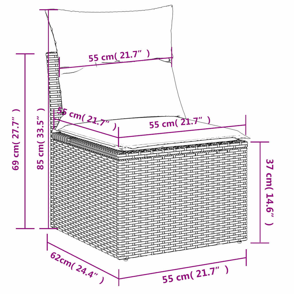 3-teiliges Gartensofa-Set mit Kissen, braun, Polyrattan