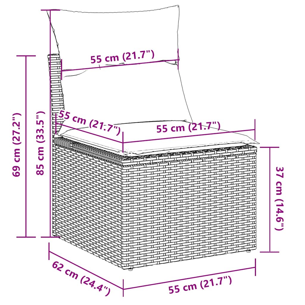 8-tlg. Garten-Sofagarnitur mit Kissen Hellgrau Poly Rattan