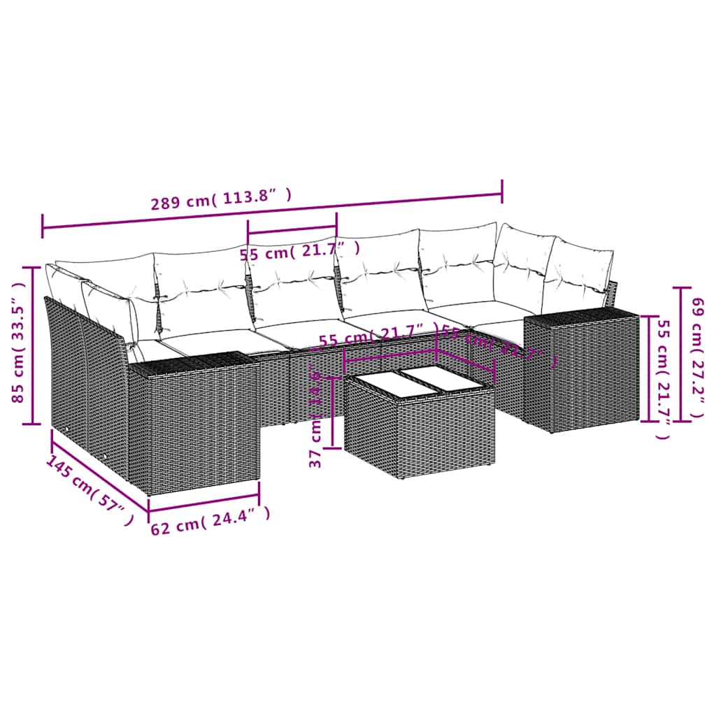 8-teiliges Gartensofa-Set mit Kissen, braun, Polyrattan