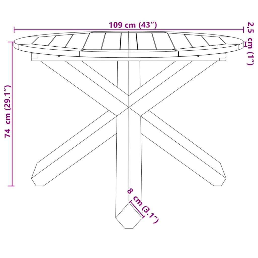 Gartentisch Ø109x74 cm Massivholz Teak