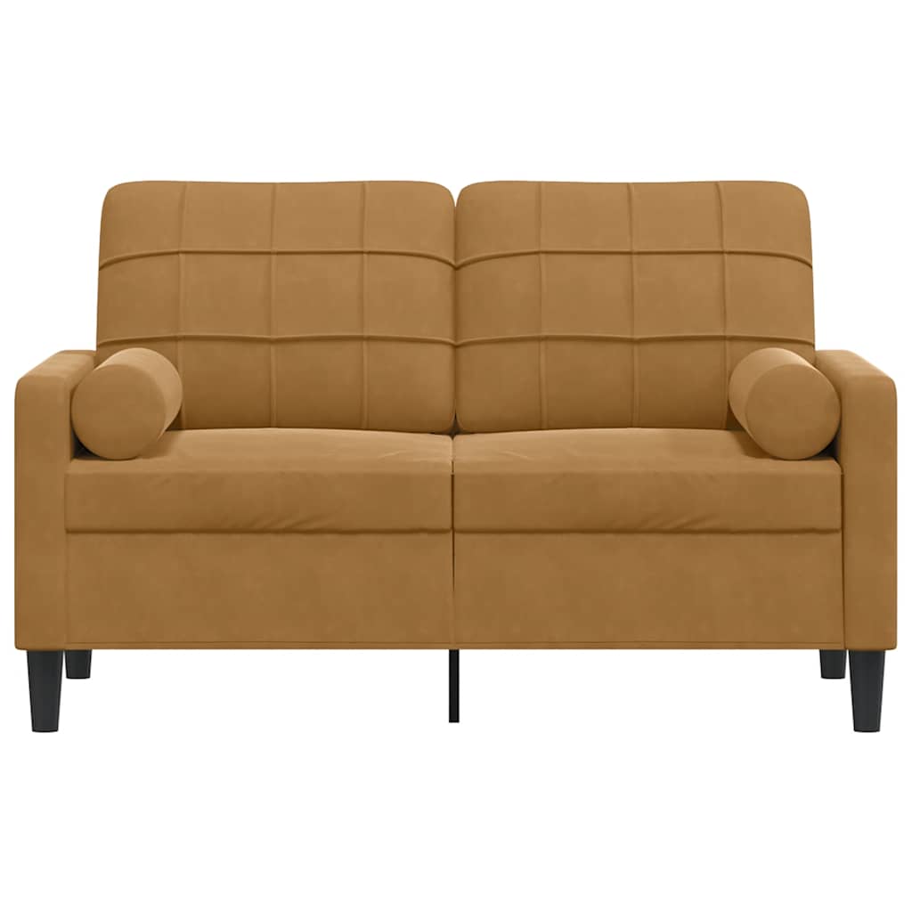2-Sitzer-Sofa mit Zierkissen Braun 120 cm Samt