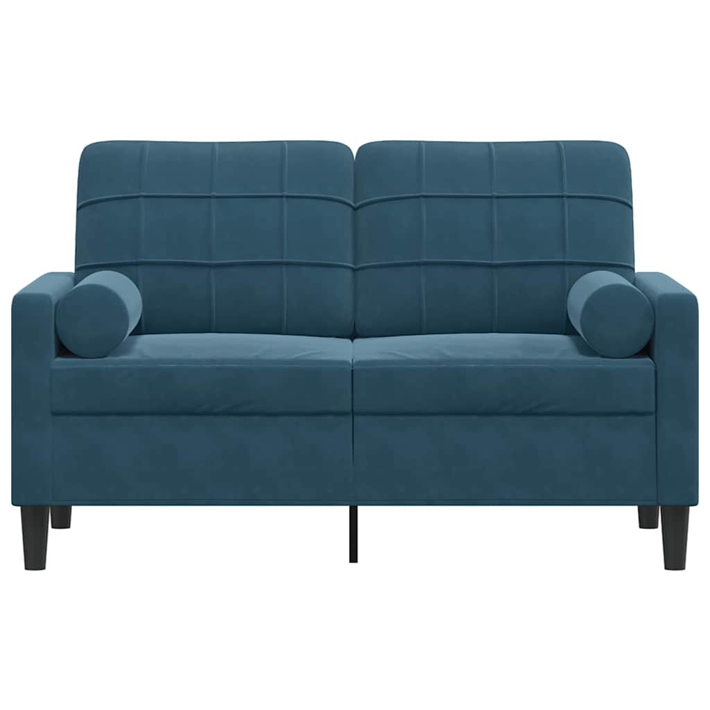 2-Sitzer-Sofa mit Zierkissen Blau 120 cm Samt