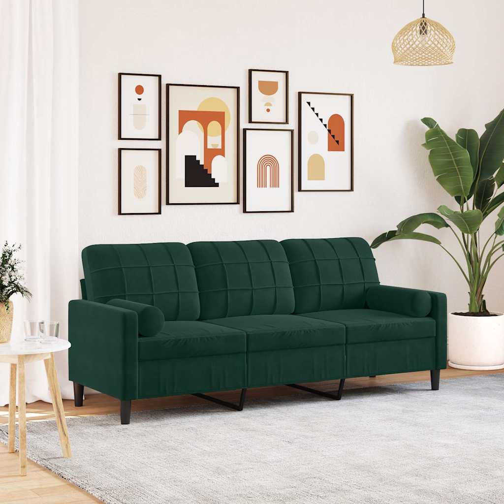 3-Sitzer-Sofa mit Zierkissen Dunkelgrün 180 cm Samt