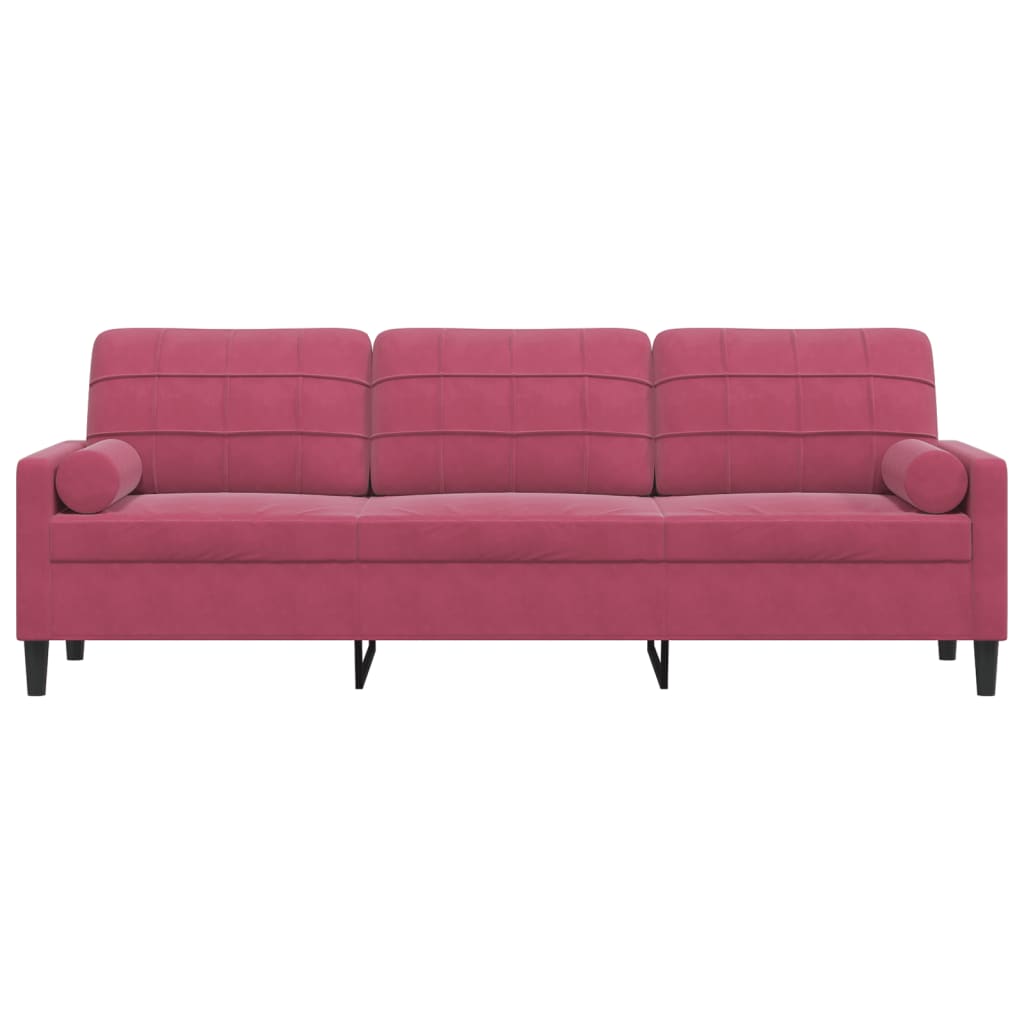 Sofa 3-Sitzer mit Zierkissen Weinrot 210 cm Samt