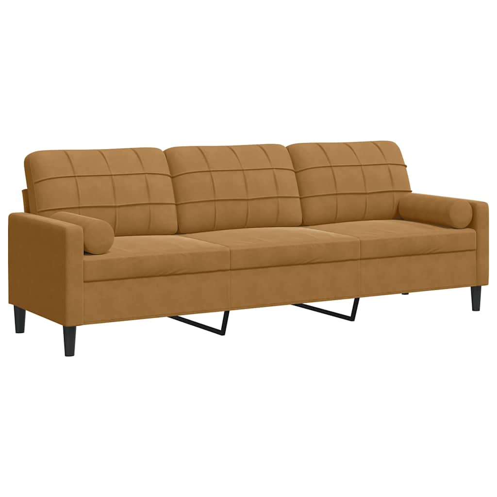 Sofa 3-Sitzer mit Zierkissen Braun 210 cm Samt