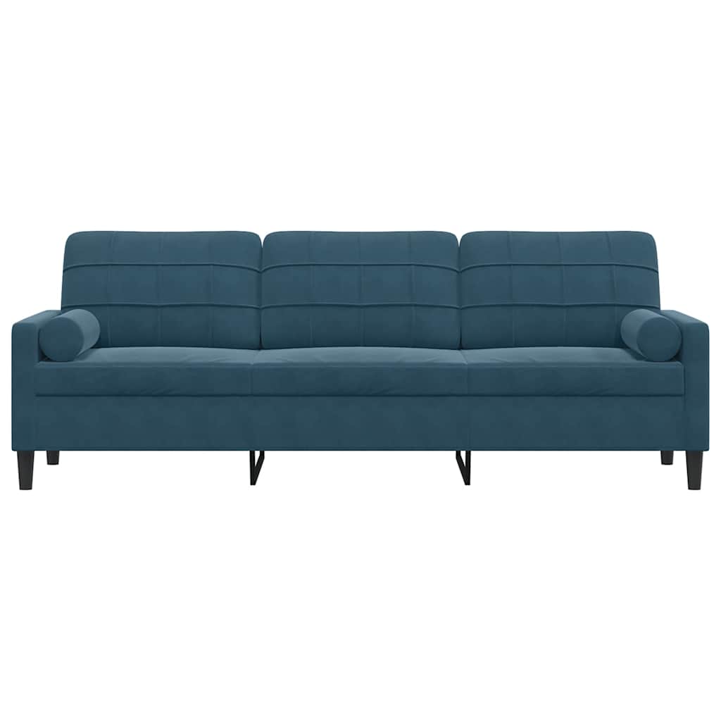 Sofa 3-Sitzer mit Zierkissen Blau 210 cm Samt