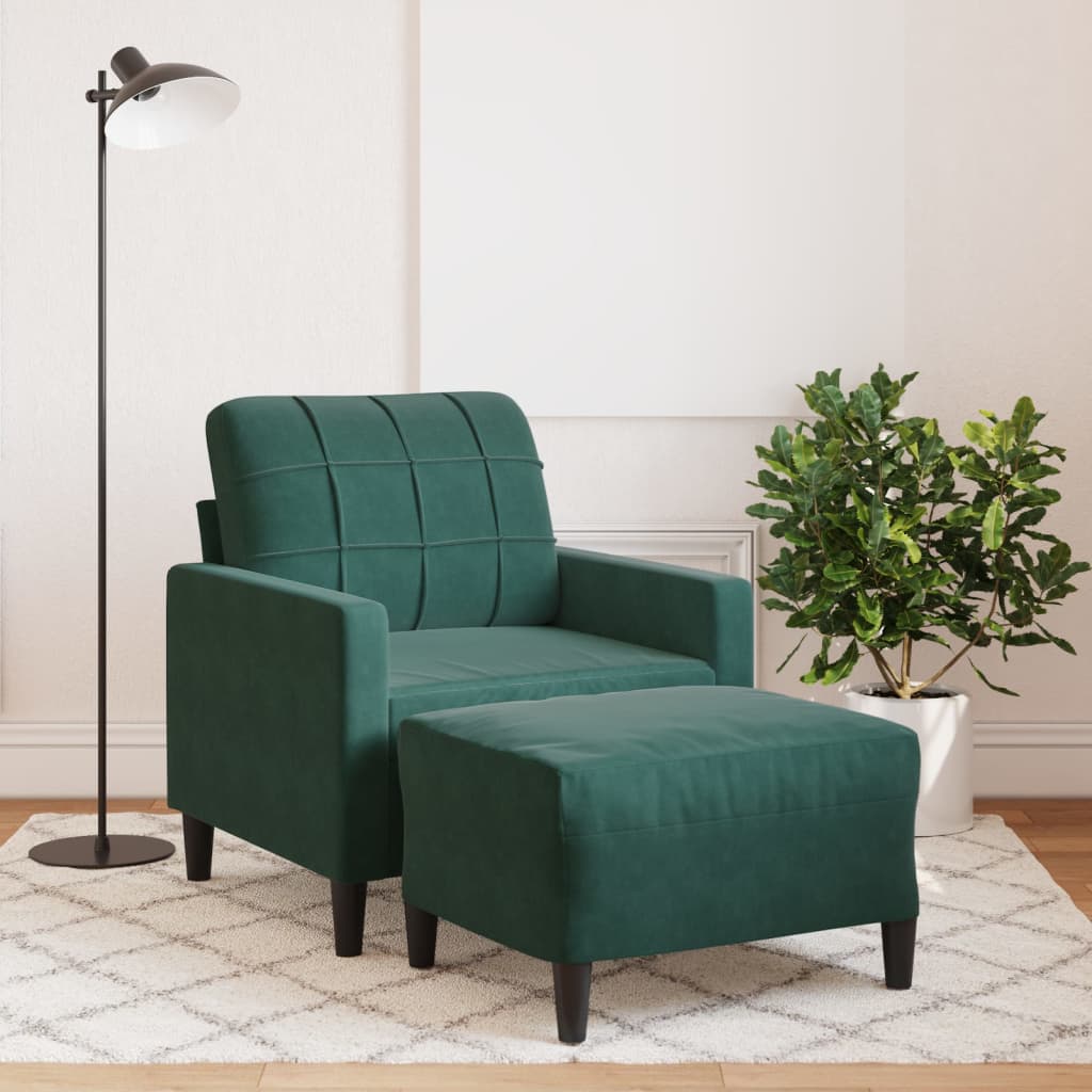 Sessel mit Hocker Dunkelgrün 60 cm Samt
