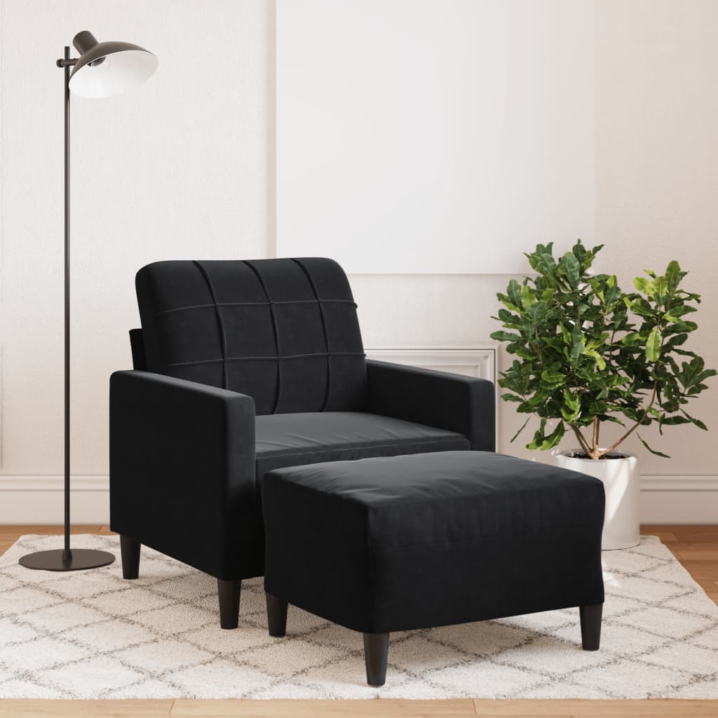 Sessel mit Hocker Schwarz 60 cm Samt
