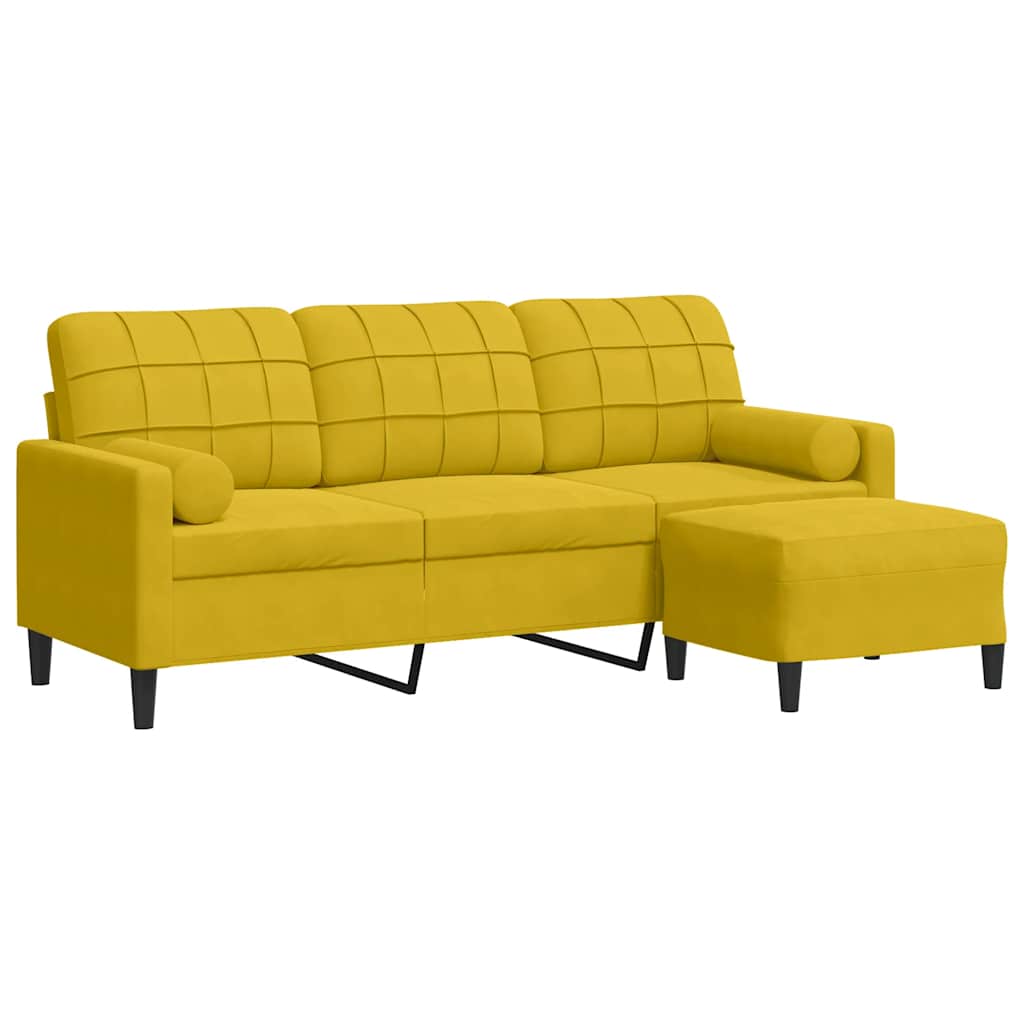 3-Sitzer-Sofa mit Hocker Gelb 180 cm Samt