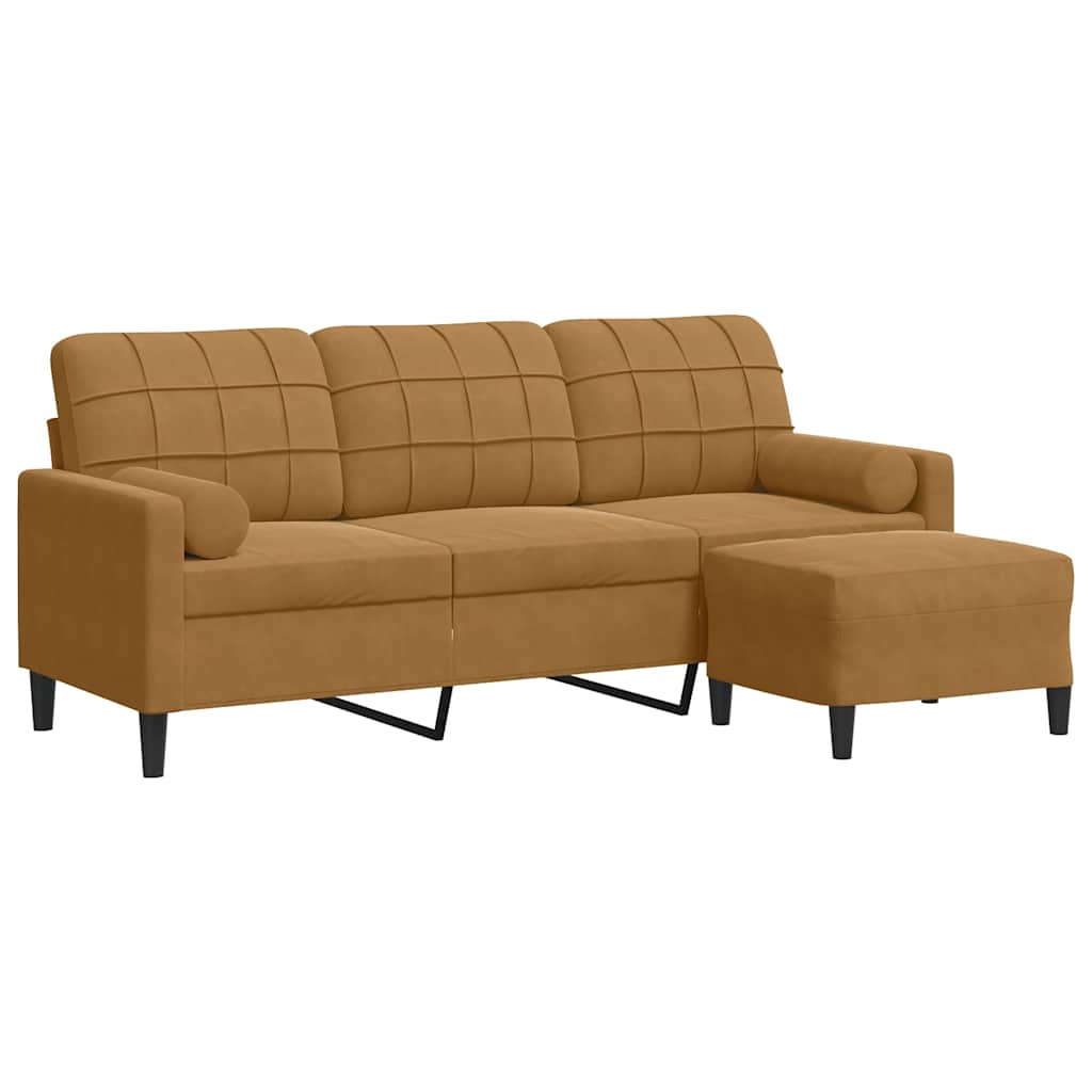 3-Sitzer-Sofa mit Hocker Braun 180 cm Samt