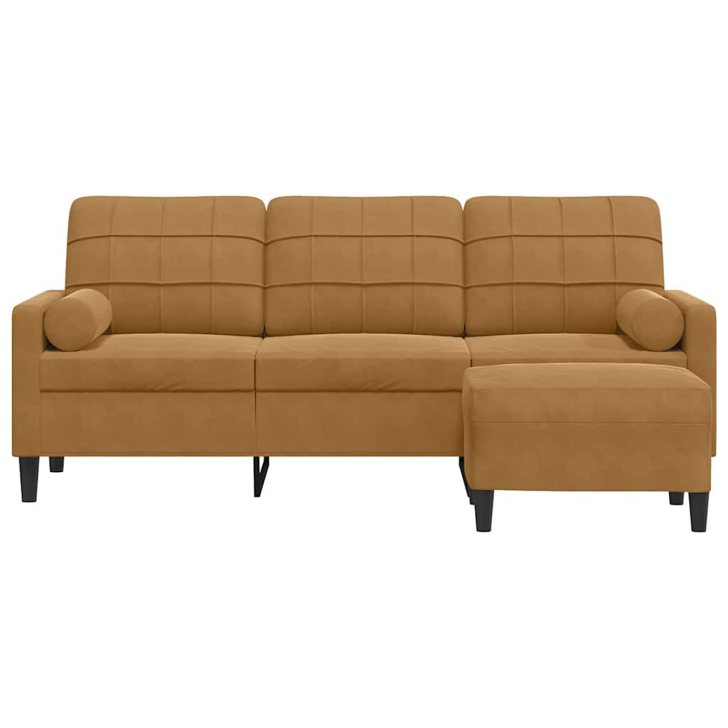 3-Sitzer-Sofa mit Hocker Braun 180 cm Samt