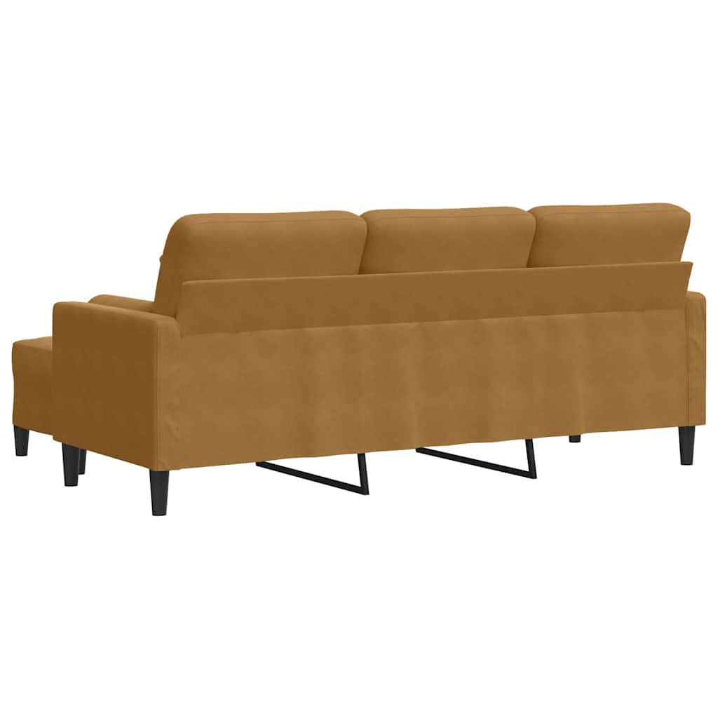 3-Sitzer-Sofa mit Hocker Braun 180 cm Samt