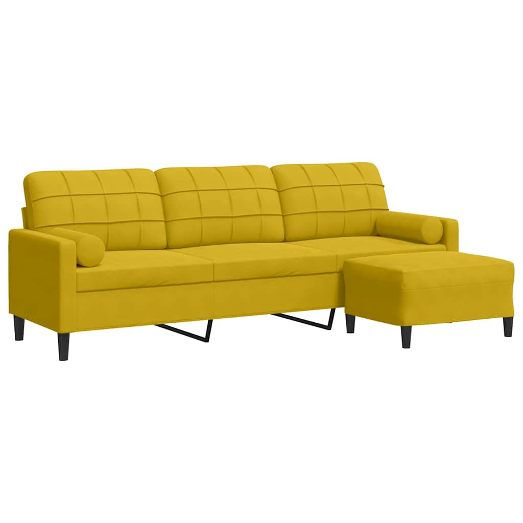 Sofa 3-Sitzer mit Hocker Gelb 210 cm Samt