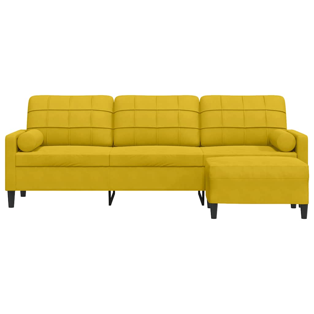 Sofa 3-Sitzer mit Hocker Gelb 210 cm Samt
