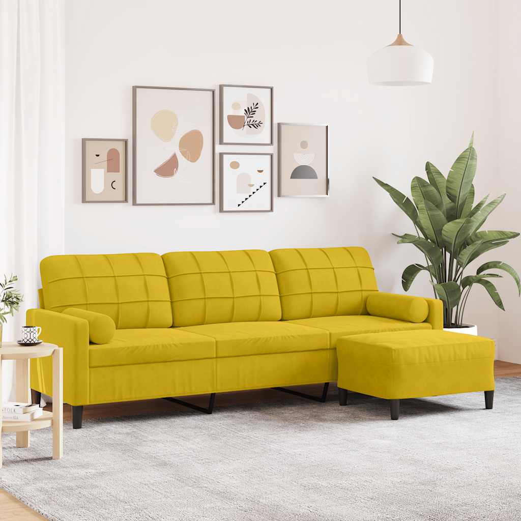 Sofa 3-Sitzer mit Hocker Gelb 210 cm Samt