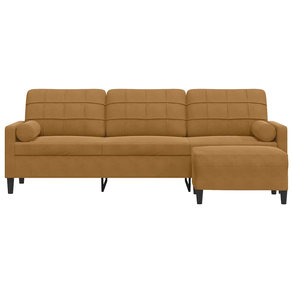 3-Sitzer-Sofa mit Hocker Braun 210 cm Samt