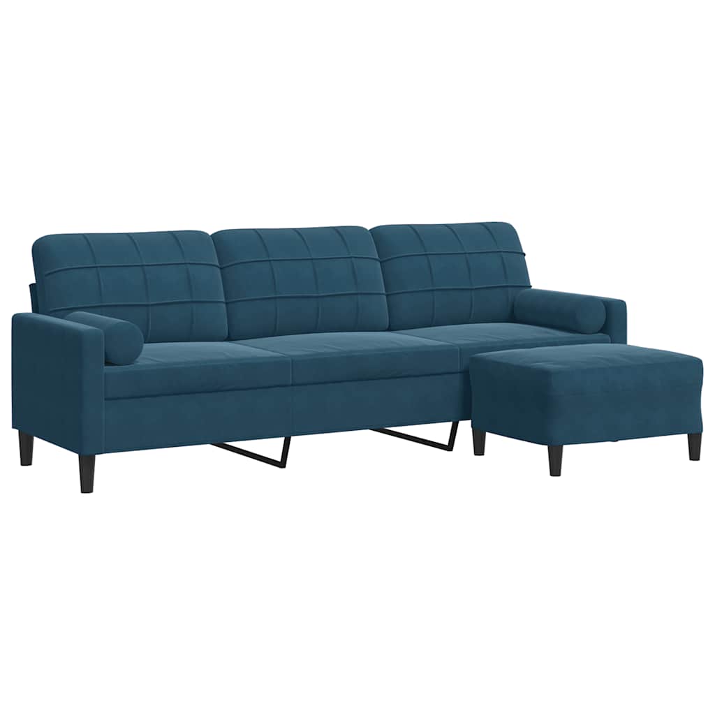 3-Sitzer-Sofa mit Hocker Blau 210 cm Samt