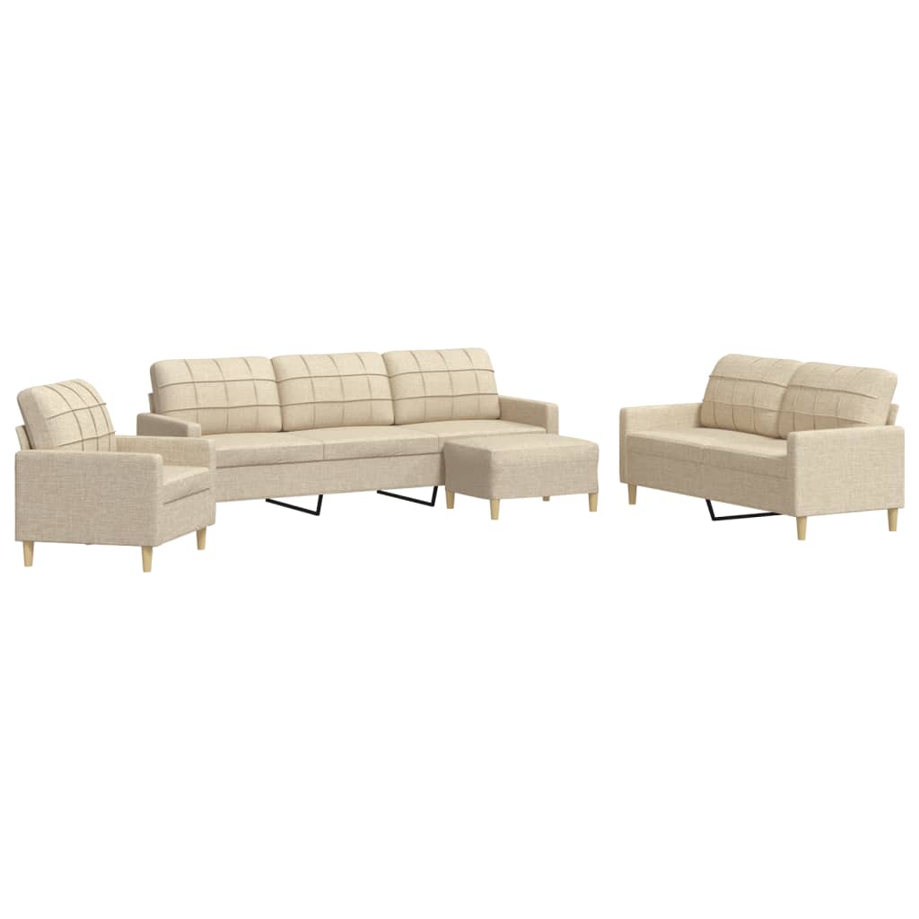 4-tlg. Sofagarnitur mit Fußhocker Creme Stoff