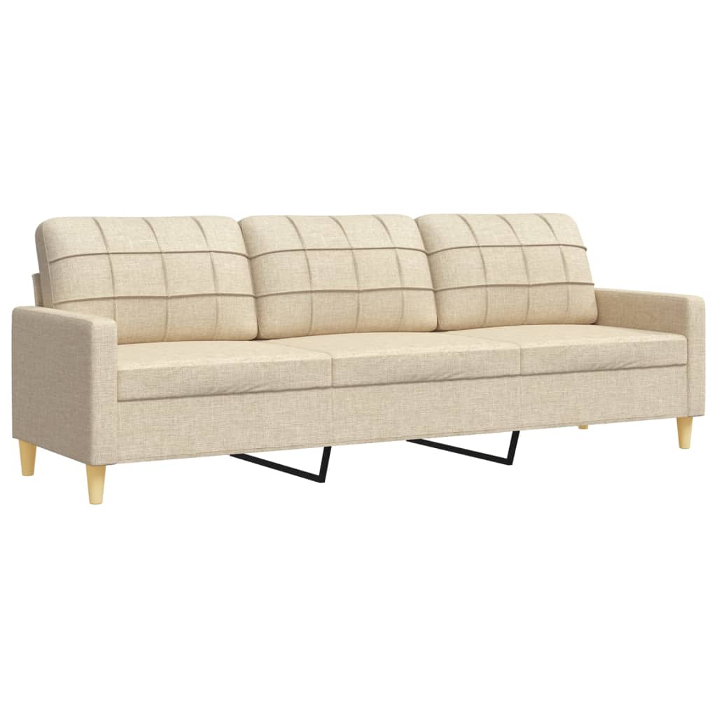 4-tlg. Sofagarnitur mit Fußhocker Creme Stoff