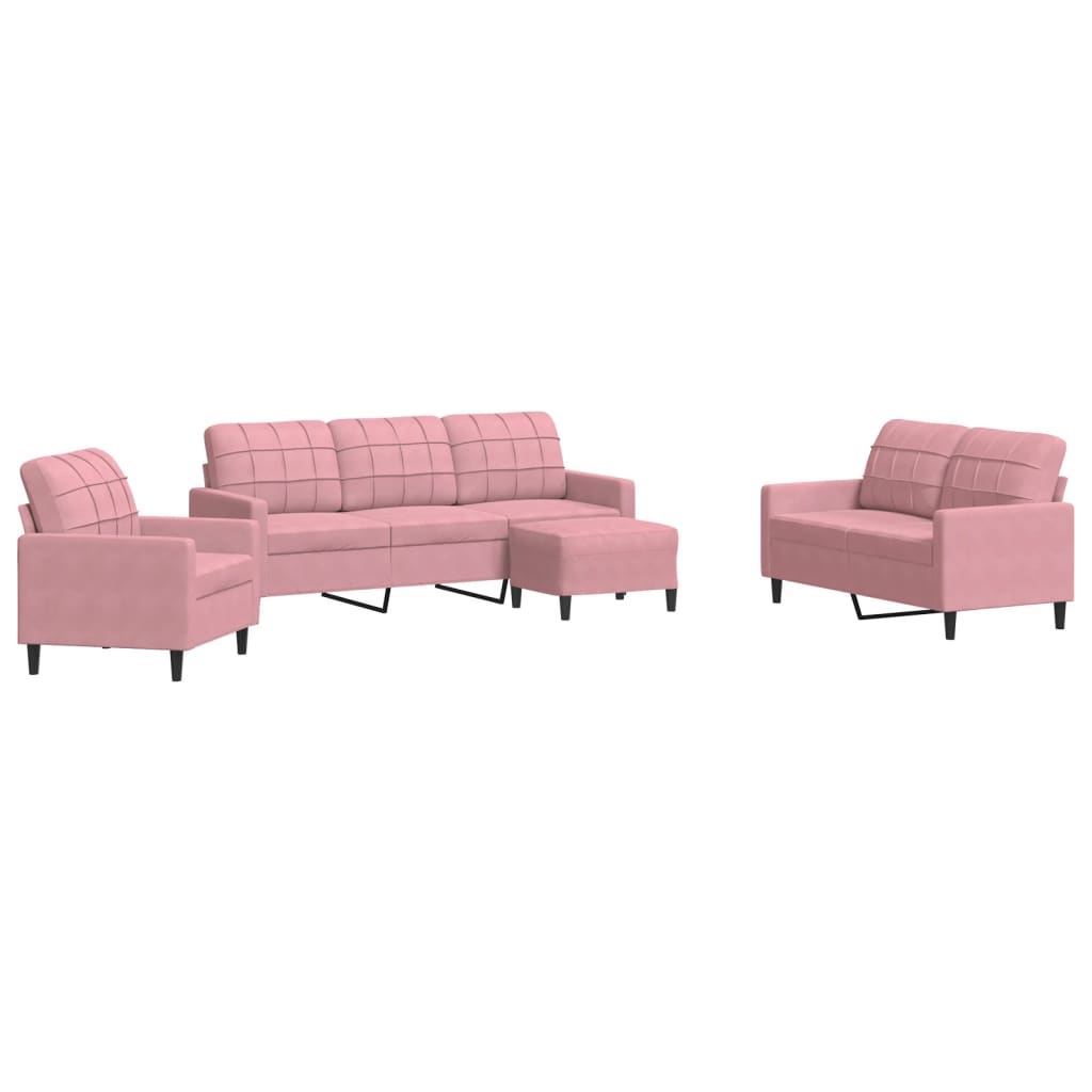 4-tlg. Sofagarnitur mit Kissen Rosa Samt