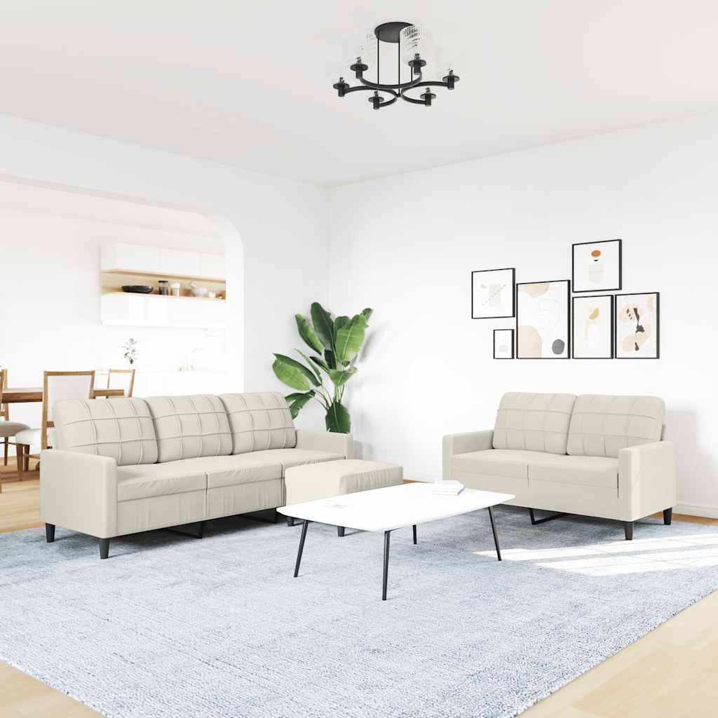 3-tlg. Sofagarnitur mit Kissen Creme Samt