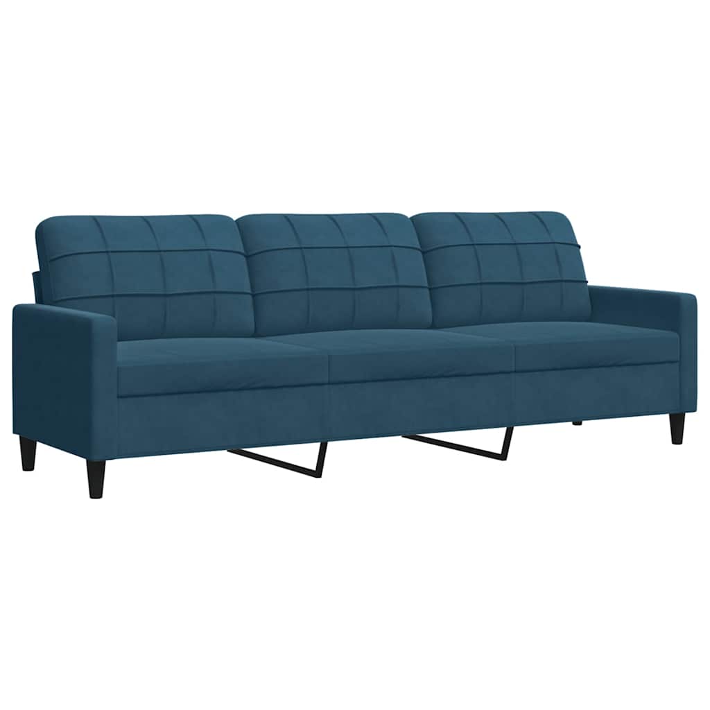 3-tlg. Sofagarnitur mit Kissen Blau Samt
