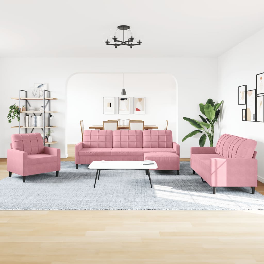 4-tlg. Sofagarnitur mit Kissen Rosa Samt