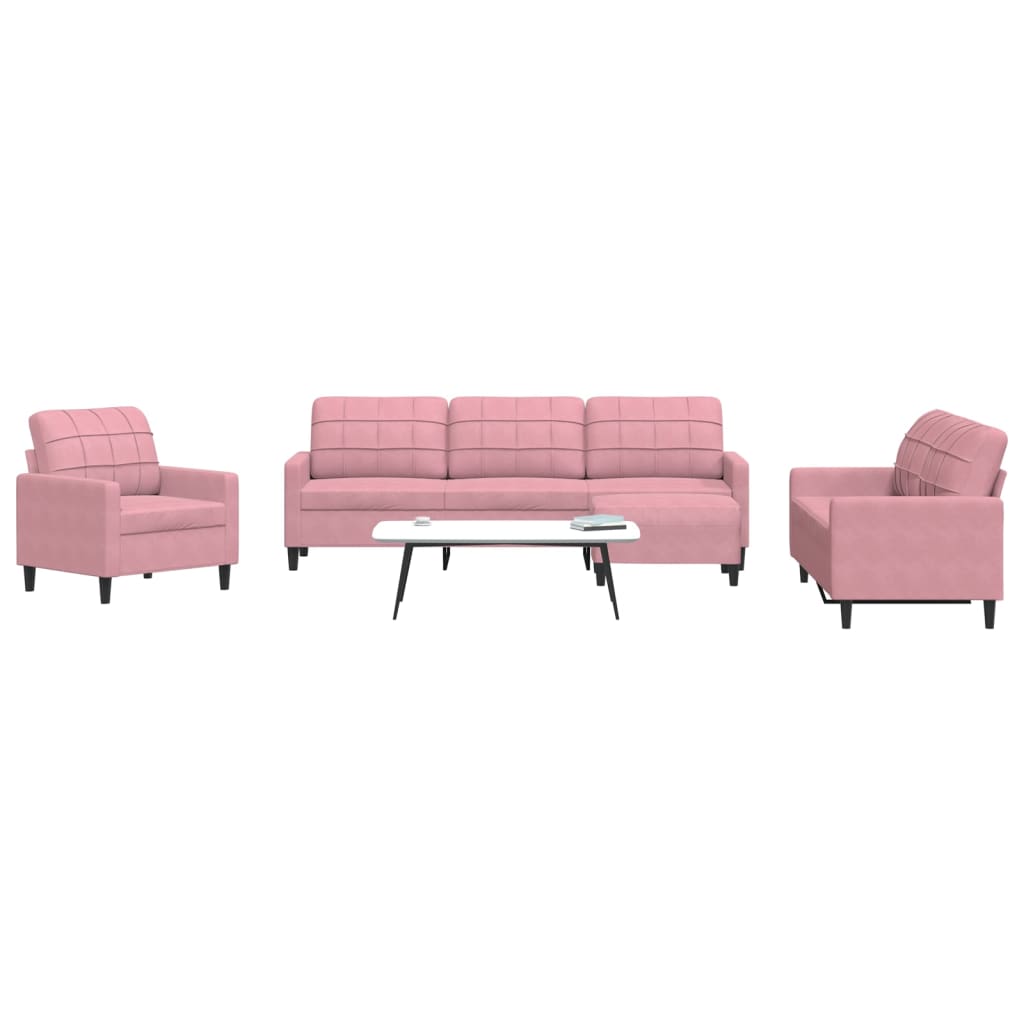 4-tlg. Sofagarnitur mit Kissen Rosa Samt