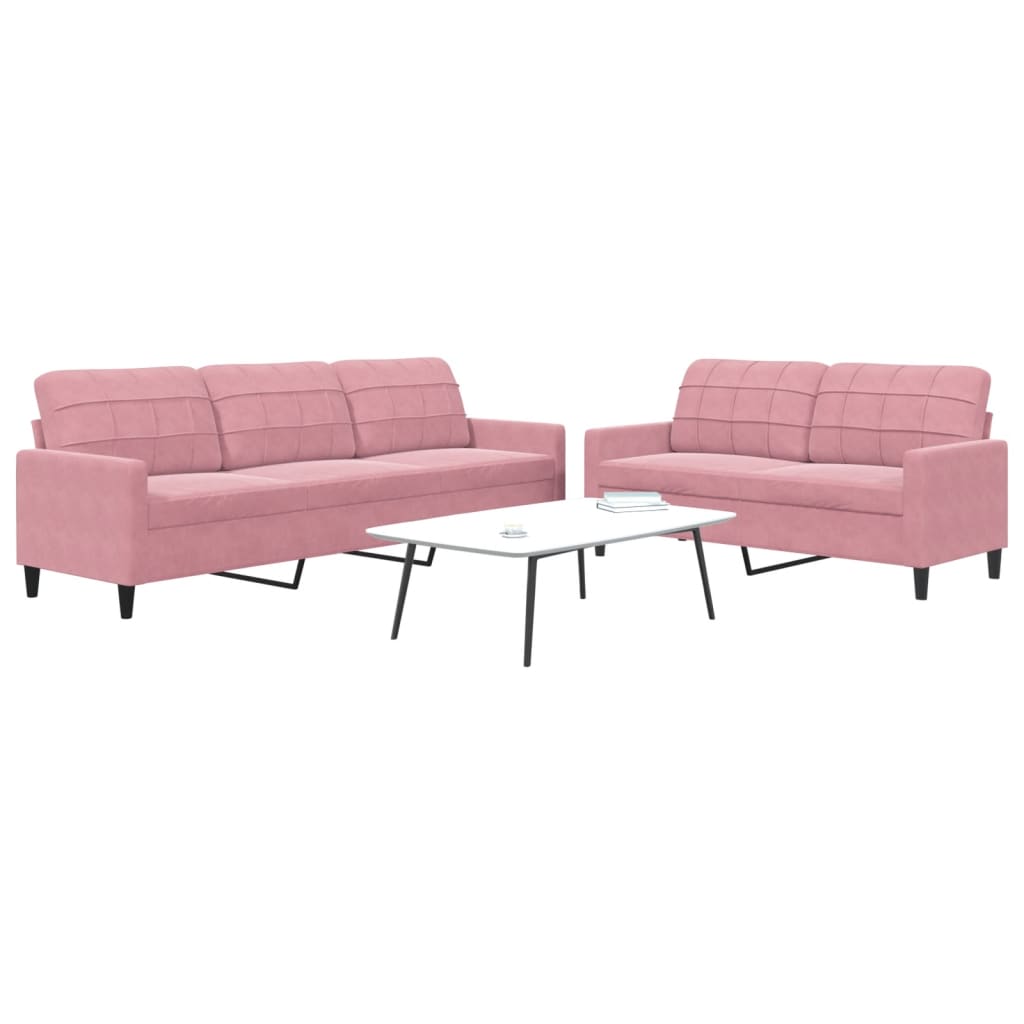 2-tlg. Sofagarnitur mit Kissen Rosa Samt