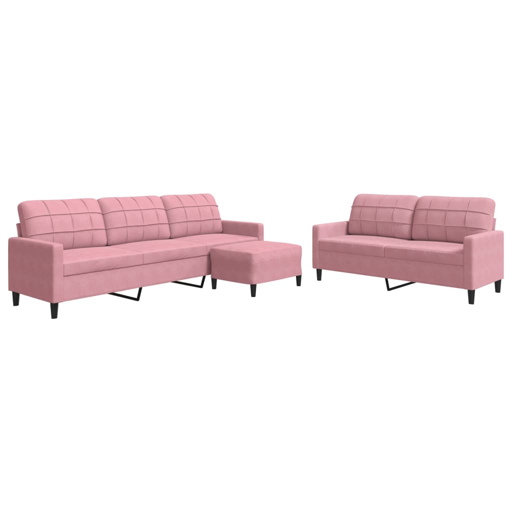 3-tlg. Sofagarnitur mit Kissen Rosa Samt