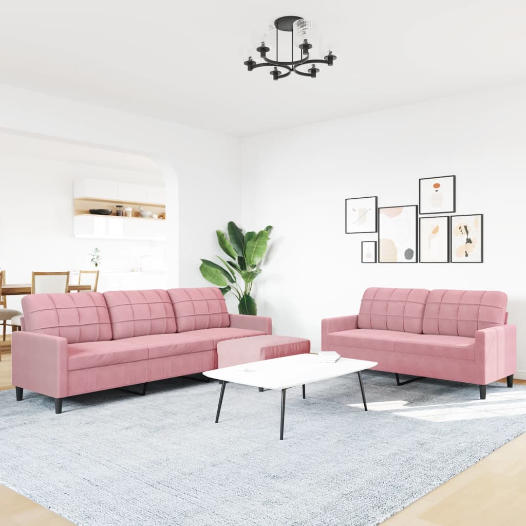 3-tlg. Sofagarnitur mit Kissen Rosa Samt
