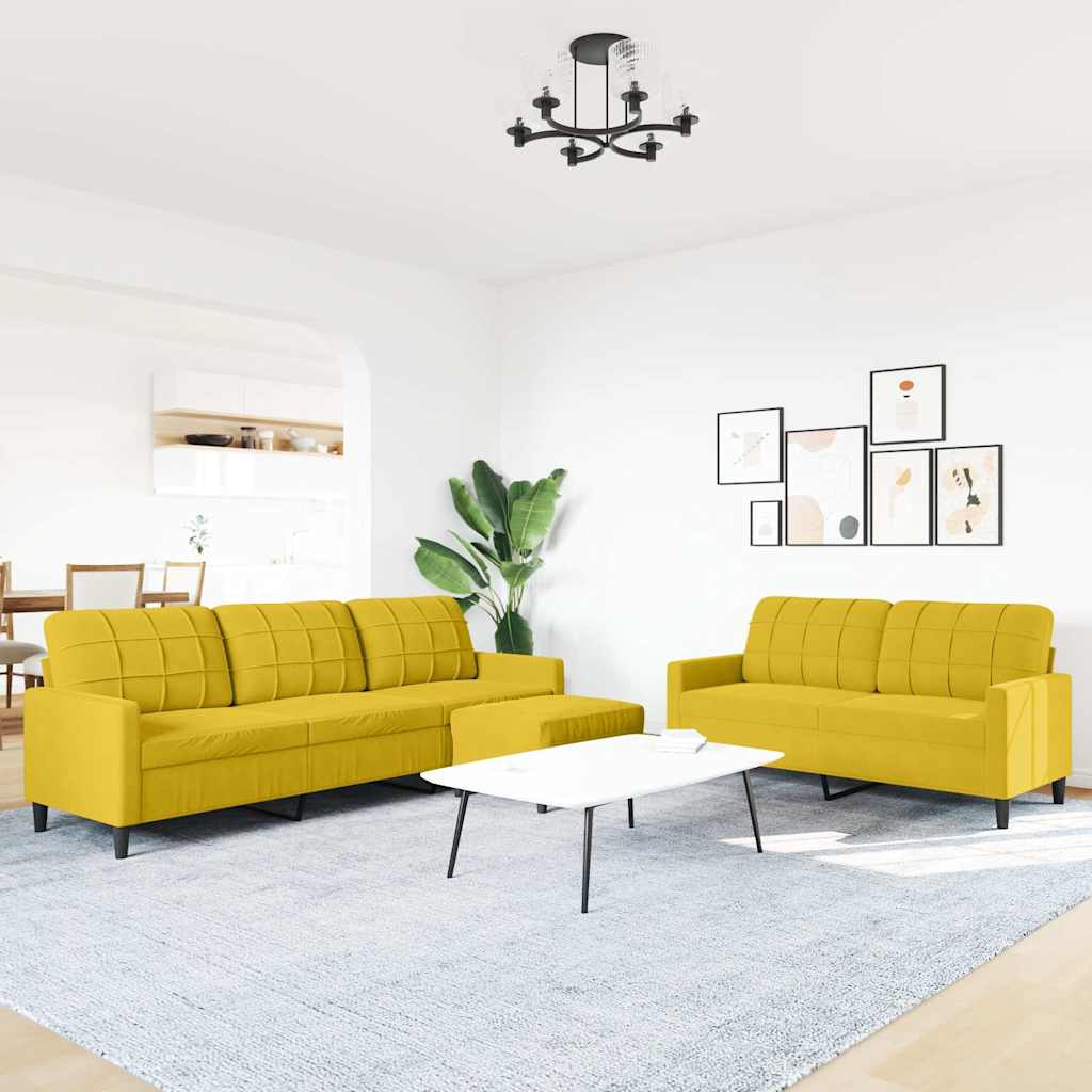 3-tlg. Sofagarnitur mit Kissen Gelb Samt