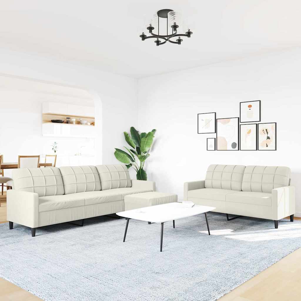 3-tlg. Sofagarnitur mit Kissen Creme Samt