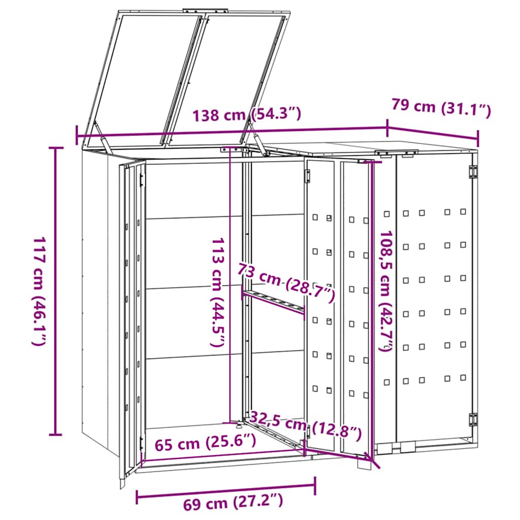 Mülltonnenbox für 2 Tonnen Anthrazit 138x79x117 cm Stahl