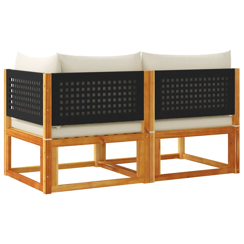 Gartensofa mit Kissen 2-Sitzer Holz Akazie & Rattan