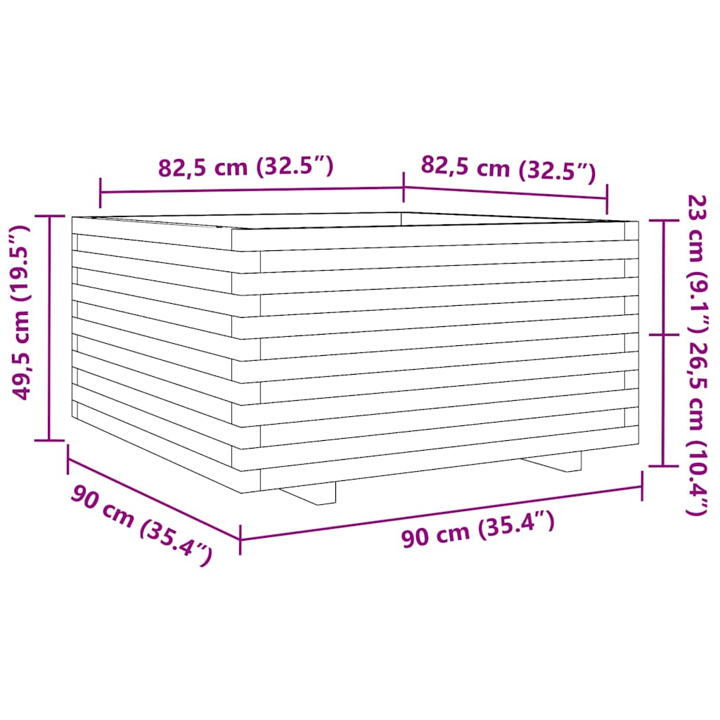 Pflanzkübel 90x90x49,5 cm Massivholz Kiefer