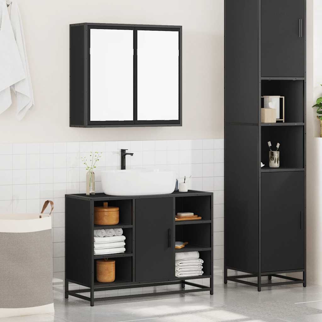 2-tlg. Badmöbel-Set Schwarz Holzwerkstoff