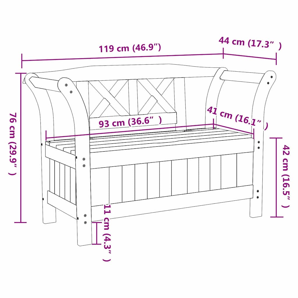 Bank Outdoor Braun 119 x 44 x 76 cm Massives Kiefernholz