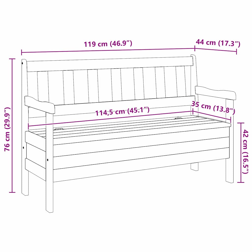 Bank Outdoor Braun 119 x 44 x 76 cm Massives Kiefernholz