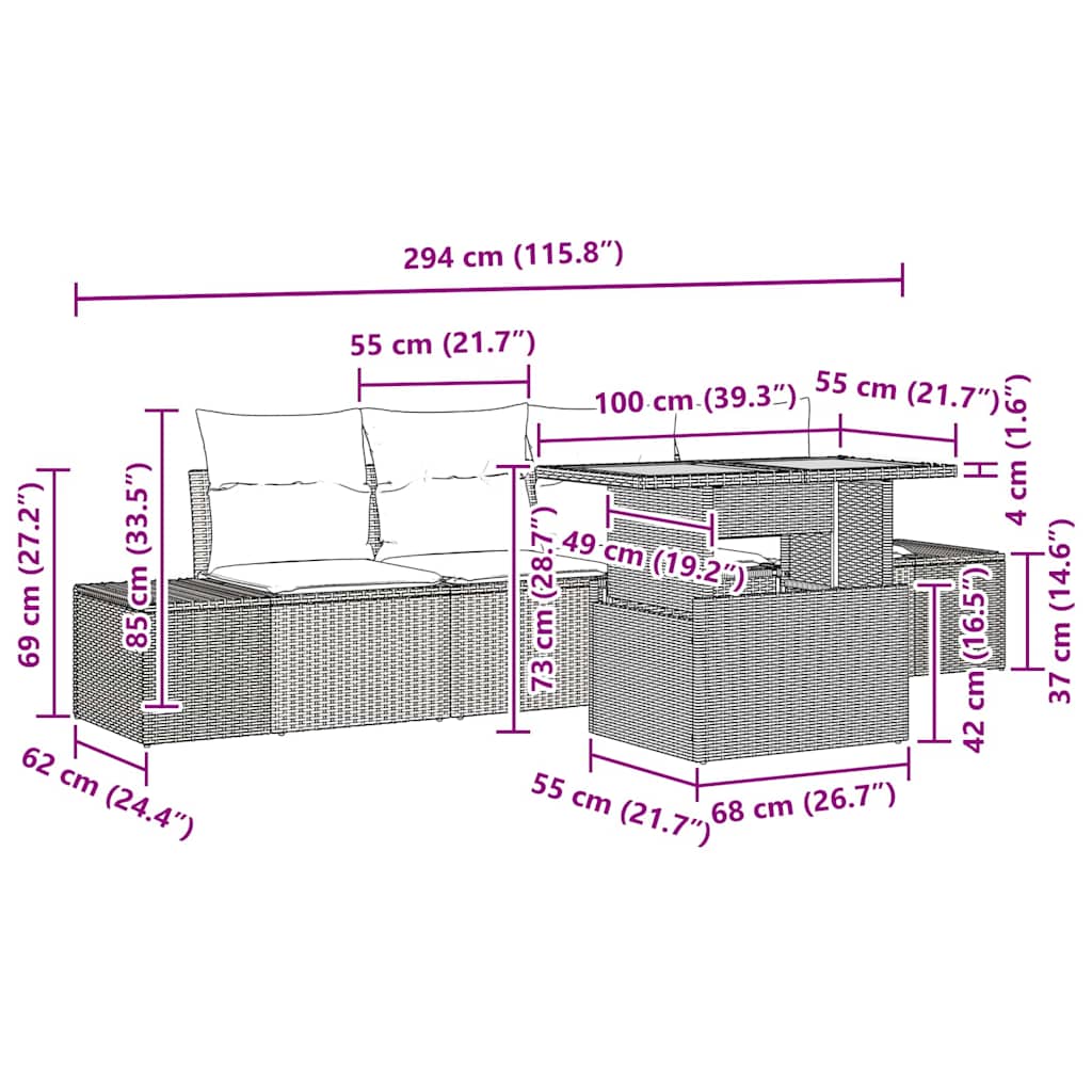 Garten Essgruppe mit Kissen 5 pcs Beige und Creme