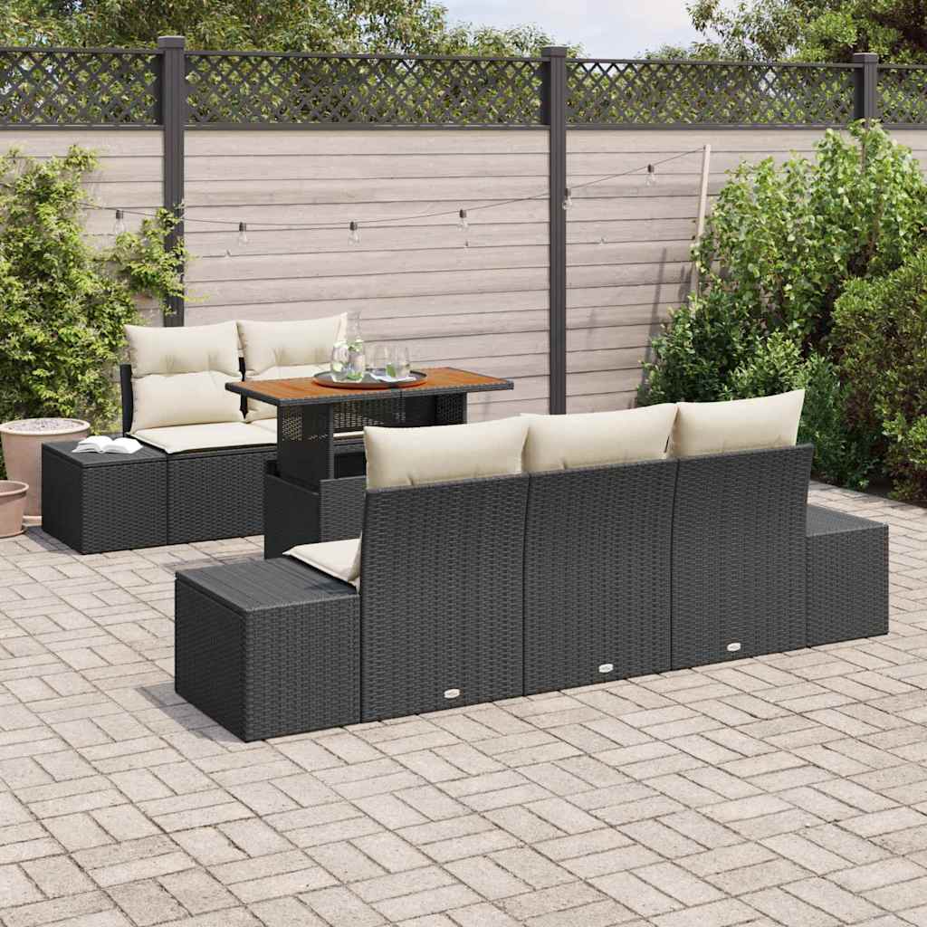 Garten Essgruppe mit Kissen 6 pcs Schwarz und Creme