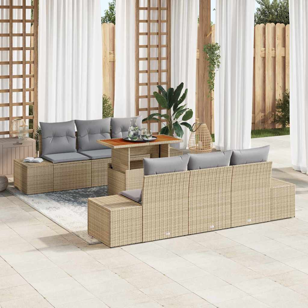Garten Essgruppe mit Kissen 7 pcs Beige und Grau