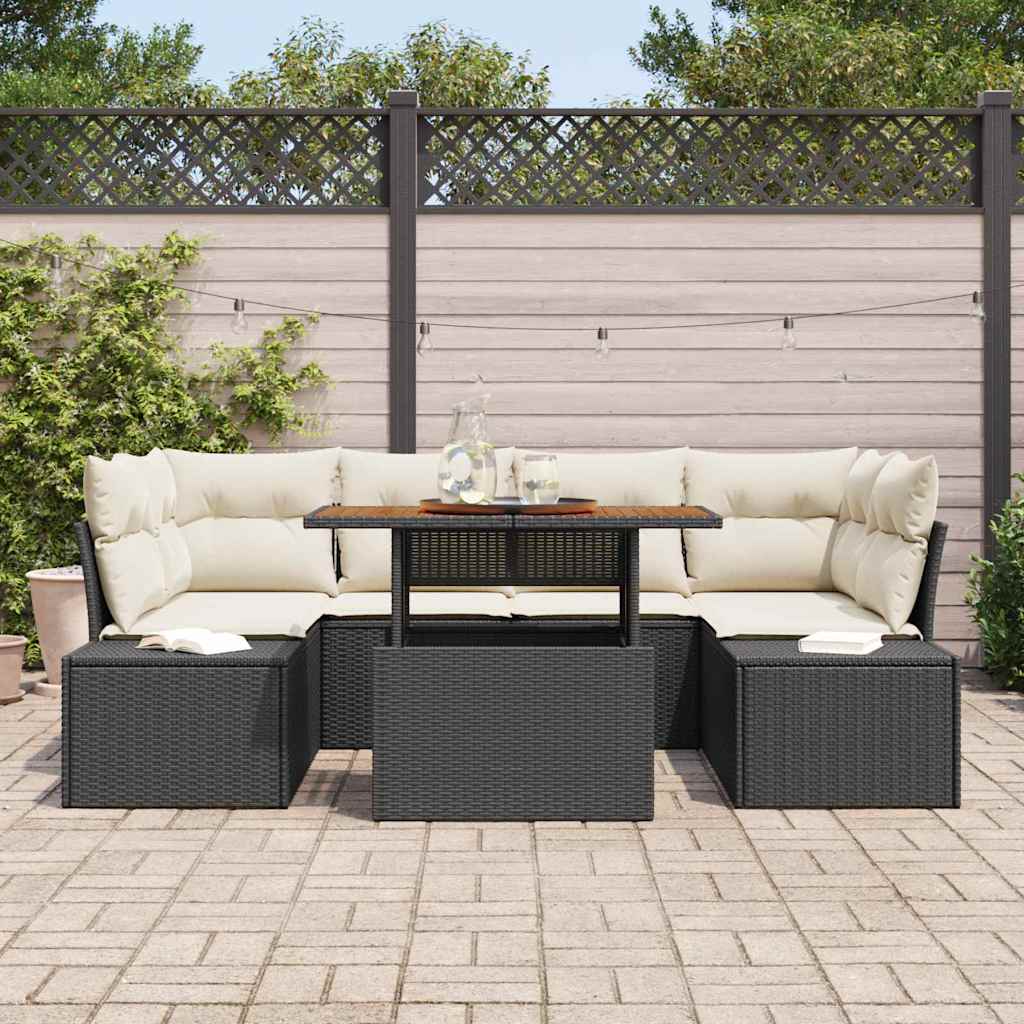 Garten Essgruppe mit Kissen 7 pcs Schwarz und Creme