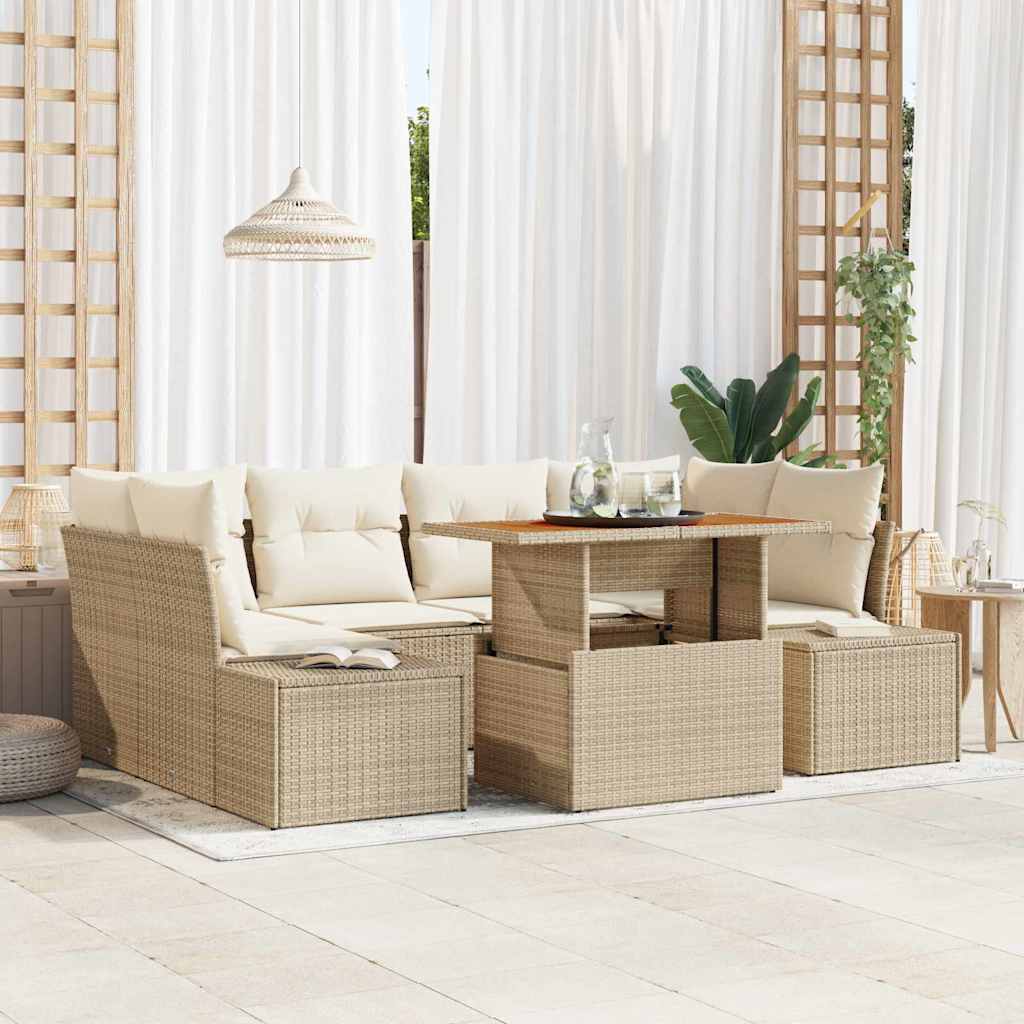 Garten Essgruppe mit Kissen 7 pcs Beige und Creme