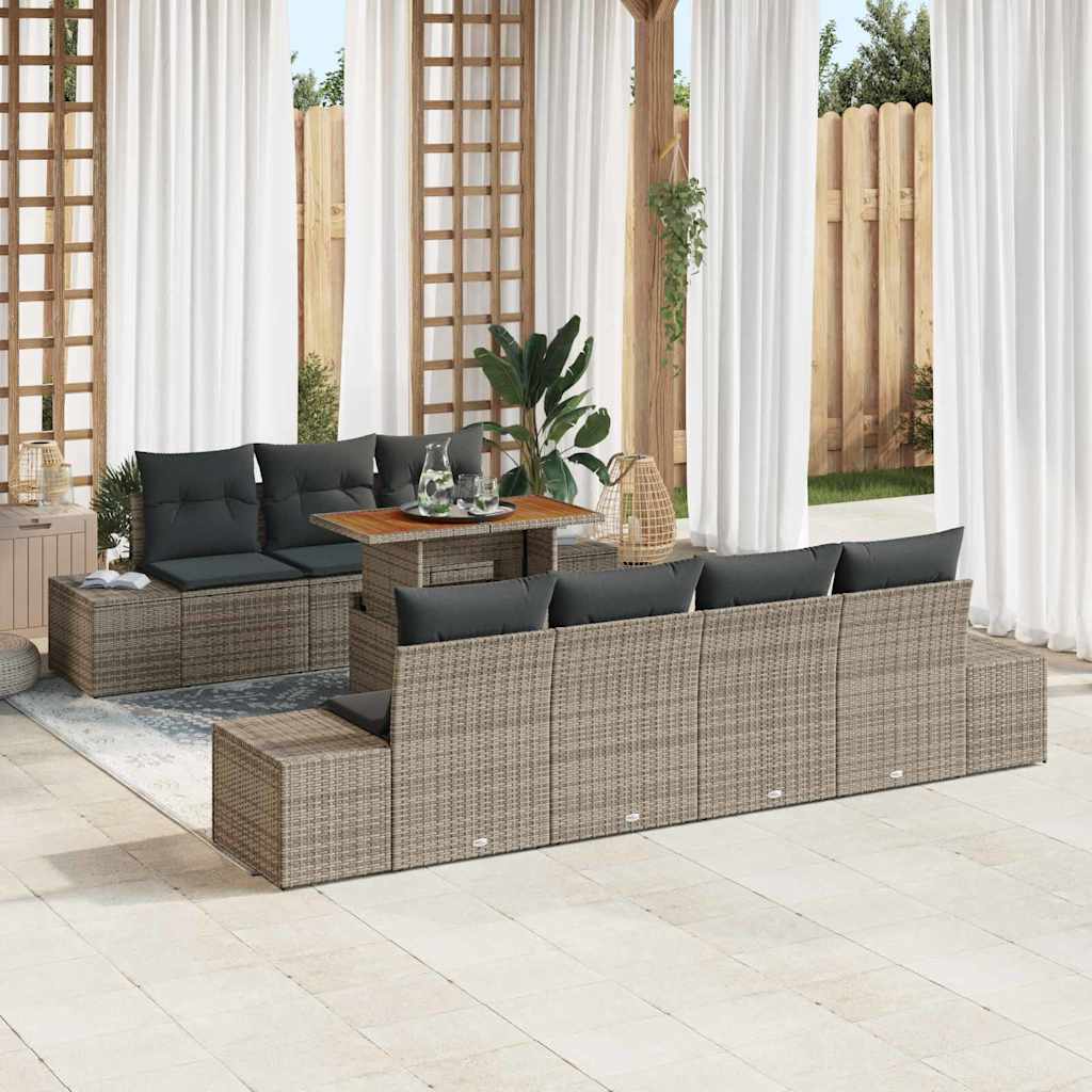 Garten Essgruppe mit Kissen 8 pcs Grau und Braun