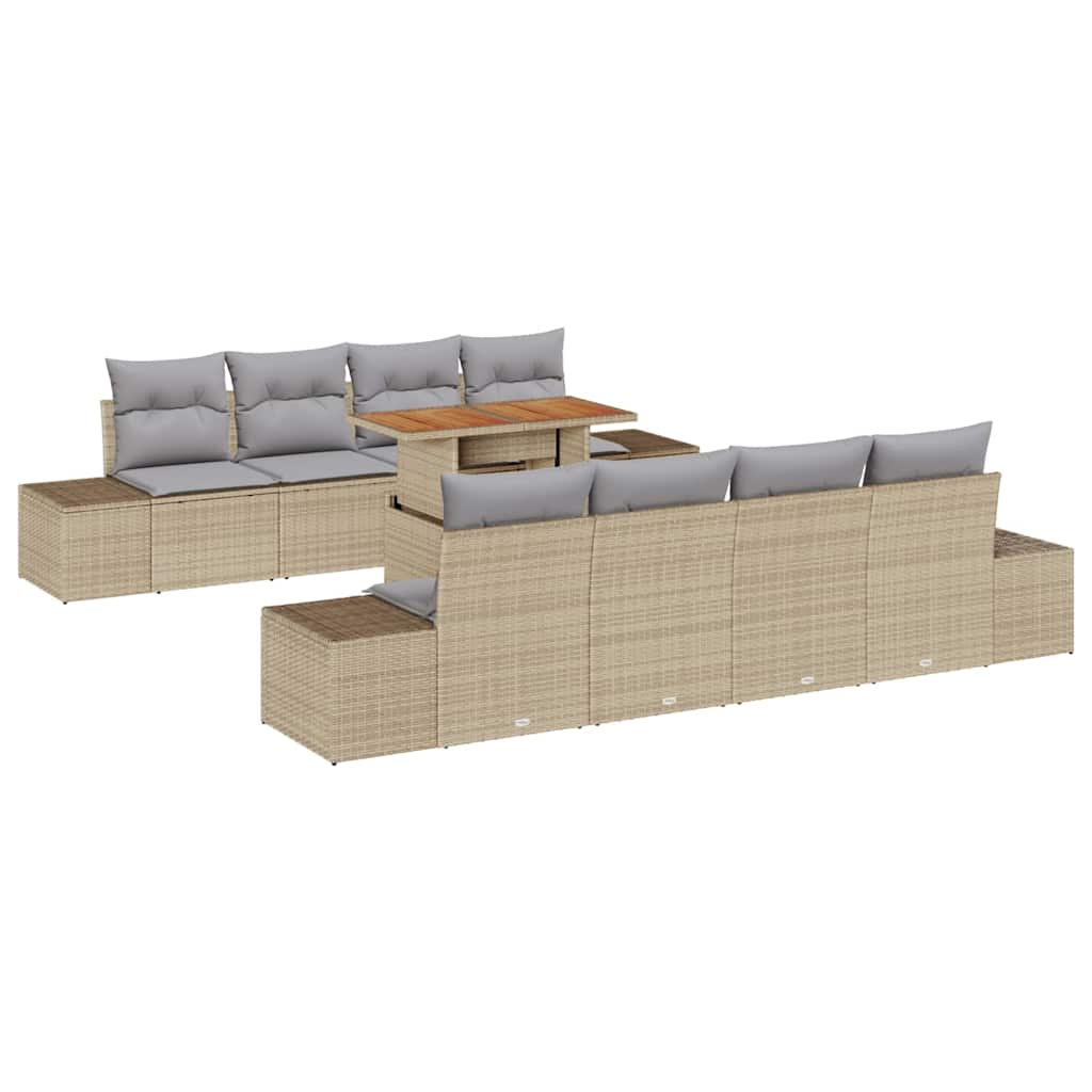 Garten Essgruppe mit Kissen 9 pcs Beige und Grau