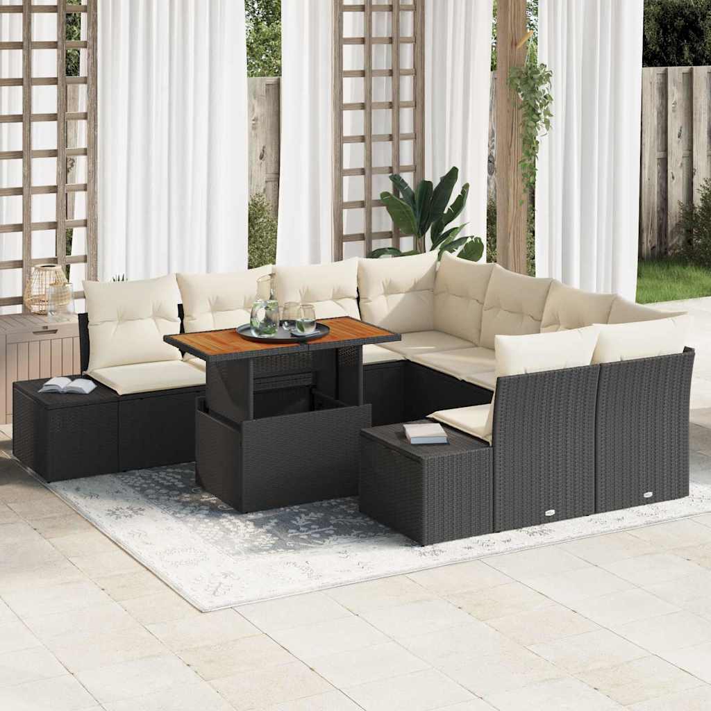 Garten Essgruppe mit Kissen 9 pcs Schwarz und Creme