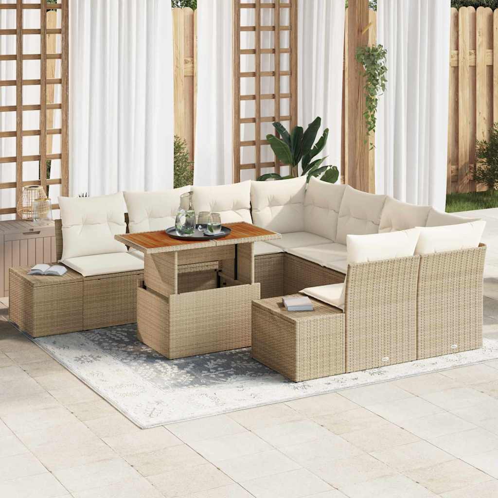 Garten Essgruppe mit Kissen 9 pcs Beige und Creme